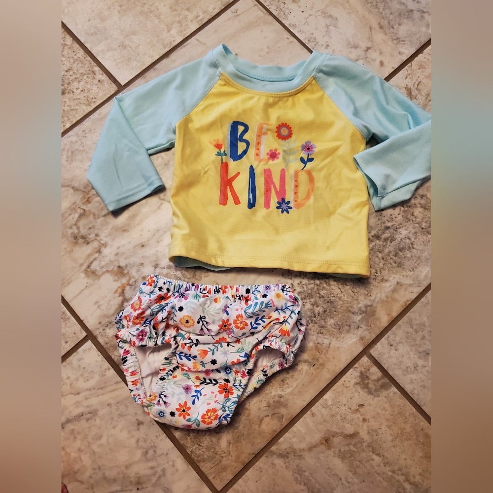24m George Kids Swim Rashguard Set - Yellow and Light Blue